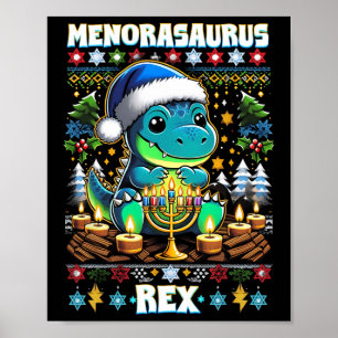 Menorasaurus Rex Dino Trex Ugly Christmas Sweater  Poster