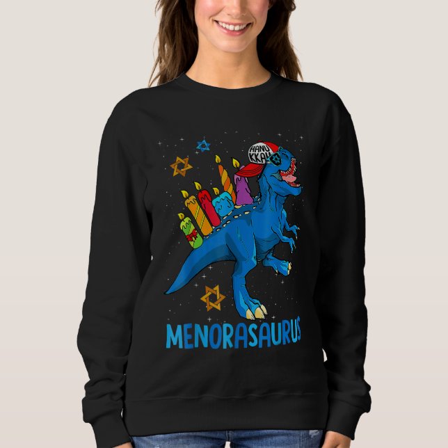 Menorasaurus Rex Dinosaur Menorah Hanukkah Sweatshirt (Front)