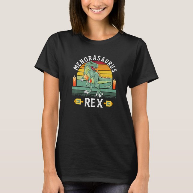 Menorasaurus Rex  Dinosaur Rex Hanukkah Menora Pun T-Shirt (Front)