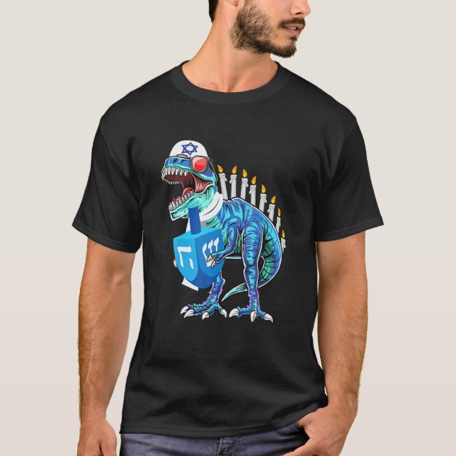 Menorasaurus Rex Dinosaur T - Rex Hanukkah For T-Shirt (Front)