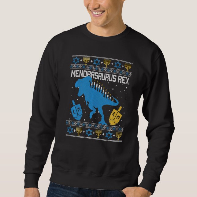 Menorasaurus Rex Dinosaur T Rex Hanukkah Menorah B Sweatshirt (Front)