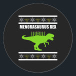 Menorasaurus Rex Jewish Dinosaur Hanukkah Jew Fami Classic Round Sticker<br><div class="desc">Menorasaurus, Rex, Jewish, Dinosaur, Hanukkah, Jew, Family, Graphic</div>