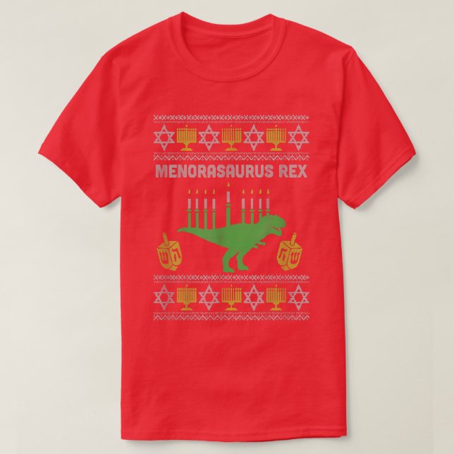 Menorasaurus Rex Shirt Kids Hanukkah, Jewish Chanu (Design Front)
