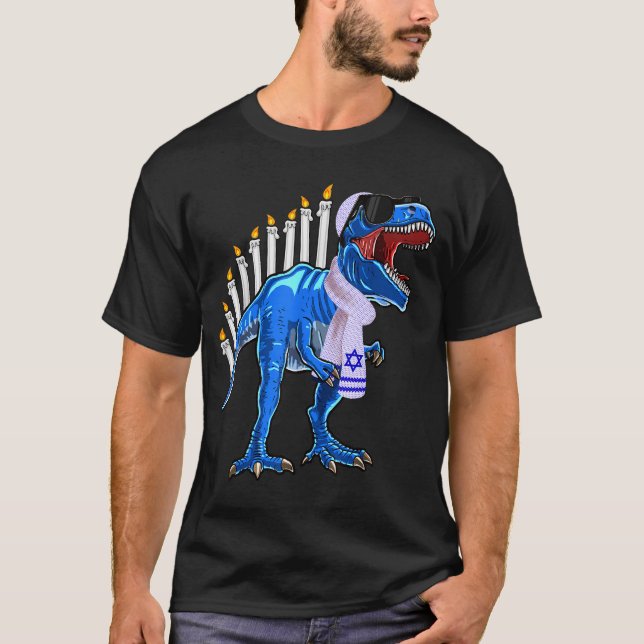 Menorasaurus Rex Shirt T Rex Dinosaur Hanukkah Gif (Front)
