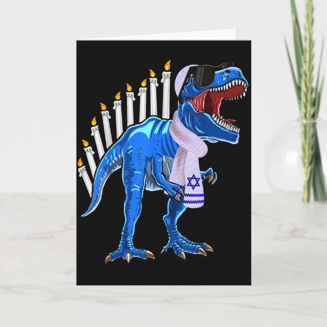 Menorasaurus Rex Shirt T Rex Dinosaur Hanukkah Gif Card (Front)