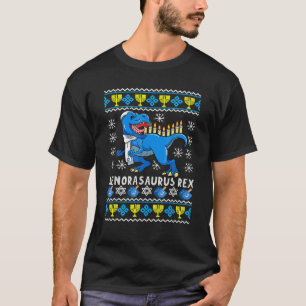 Menorasaurus Rex Trex Menorah Ugly Hanukkah Chanuk T-Shirt