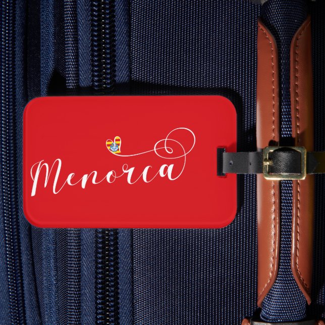 Menorca Flag Heart, Balearic Islands Luggage Tag (Front Insitu 4)