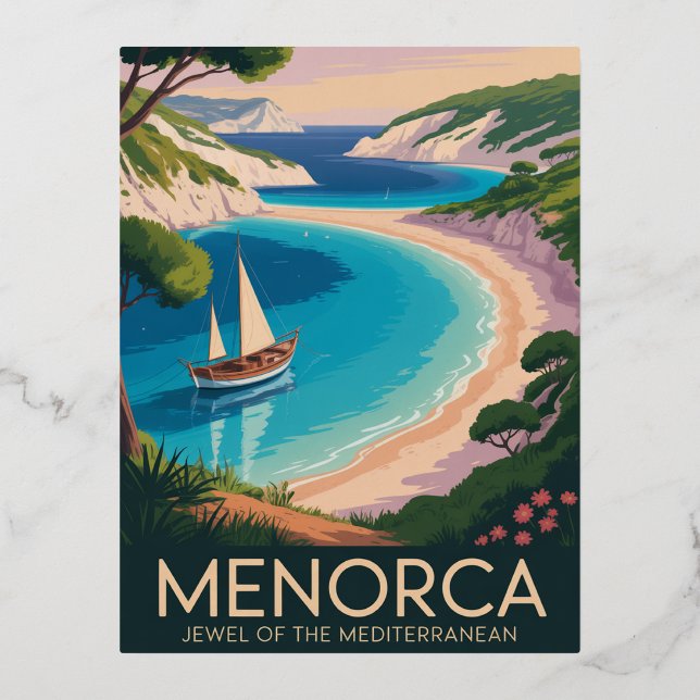 Menorca Spain Foil Holiday Postcard (Front)
