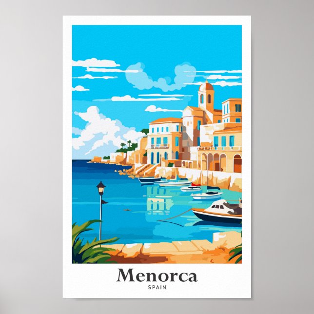 Menorca Spain Travel Art Vintage Illustration Poster (Front)
