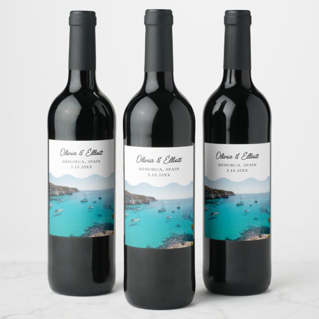 Menorca Wedding Favour Personalised Wine Label (Bottles)