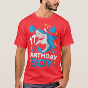 Mens 17th Birthday Boy Shark Ocean Theme Party 17 T-Shirt