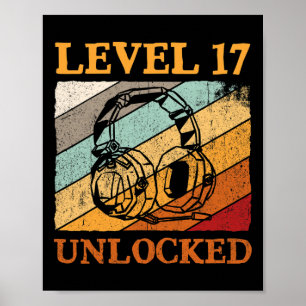 Mens 17th Birthday Boys Video Gamer Level 17 Unloc Poster