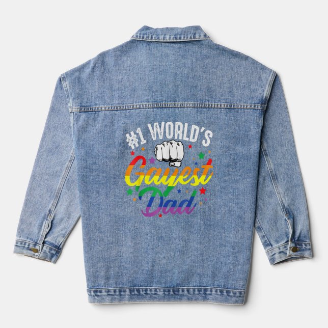 Mens 1 World's Gayest Dad  Father's Day Lgbt Pride Denim Jacket (Back)