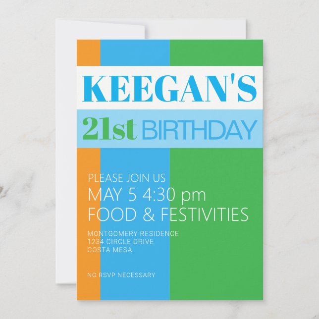 Mens 21st Birthday Invitation (Front)