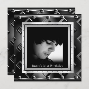 Mens 21st Birthday Party Black Metal Look Invitation