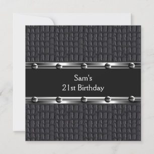 Mens 21st Birthday Party Leather Black Mans Invitation