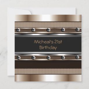 Mens 21st Birthday Party Metal Black Mans Invitation
