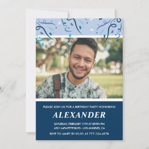 Mens 28th birthday invitations Photo Navy Blue