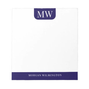 Men's 2 Initials Professional Navy Blue Unlined Notepad