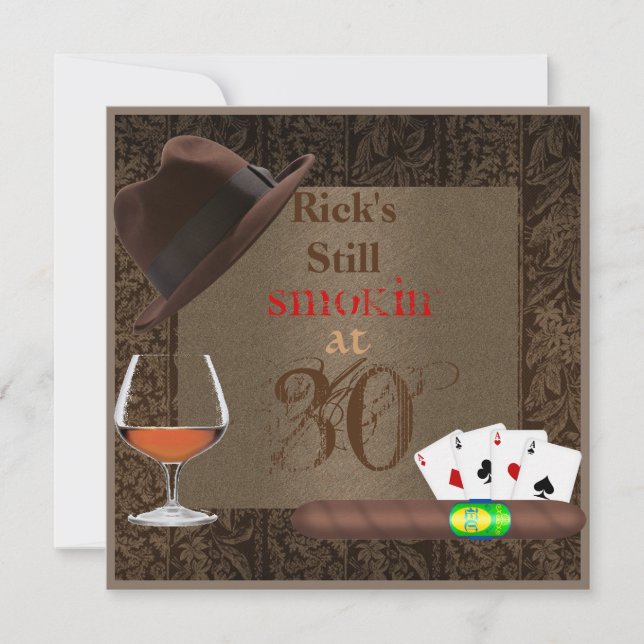 MENS 30th Birthday Cigars,Poker BRANDY INVITATIONS (Front)