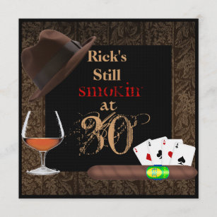 MENS 30th Birthday Cigars,Poker BRANDY INVITATIONS