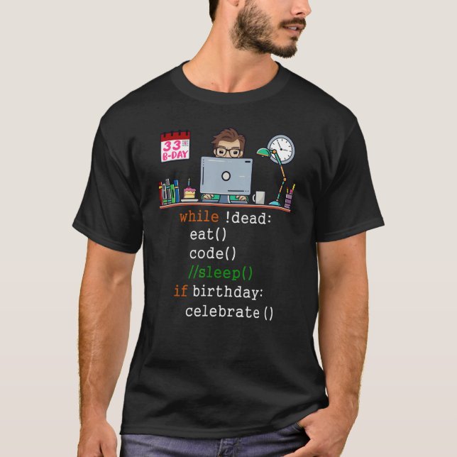 Mens 33rd Birthday I Software Engineer & Coder I E T-Shirt (Front)