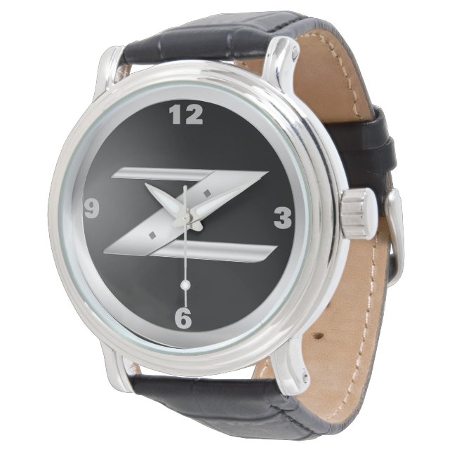 Men's 350Z Black Leather Watch (Angled)