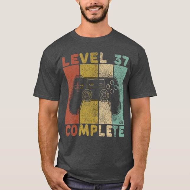 Mens 37th Birthday Men Gaming Level 37 Complete bo T-Shirt (Front)