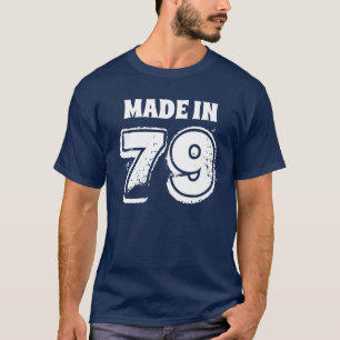 Mens 40th Birthday Made in 79 Typography Blue T-Shirt