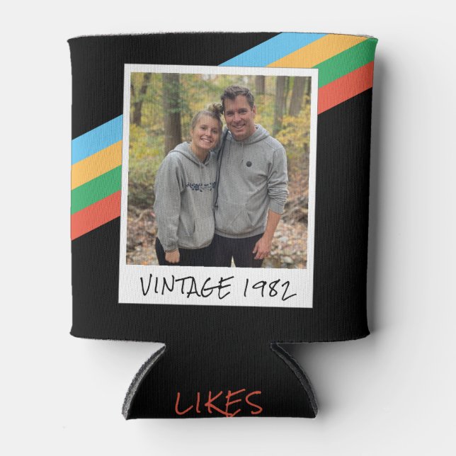 Mens 40th Birthday Vintage 1982 Striped Can Cooler (Front)