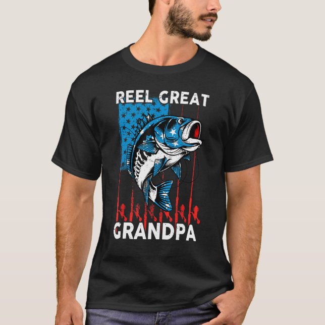 Mens 4th July Fishing  Reel Great Grandpa USA Flag T-Shirt (Front)