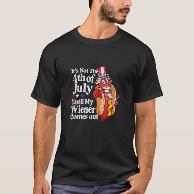 Mens  4th Of July Hot Dog Wiener Comes Out Adult H T-Shirt (Front)