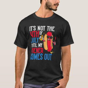 Mens   4th Of July Hot Dog Wiener Comes Out Adult  T-Shirt