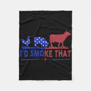 Mens 4th Of July I'd Smoke That Bbq Shirt Usa Flag Fleece Blanket