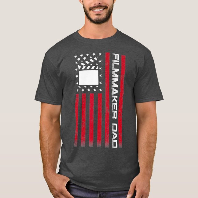 Mens 4th of July US Flag Filmmaker Dad Gift For T-Shirt (Front)