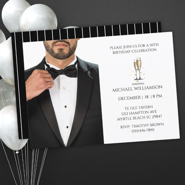 Men's 50th Birthday Black Tuxedo Ball Invitation (Creator Uploaded)
