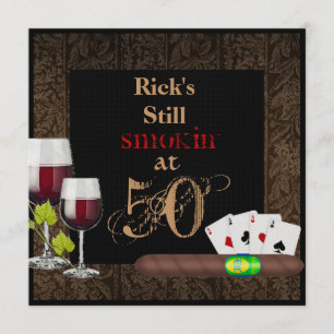 MENS 50th Birthday  Invitation WINE,Cards, Cigars