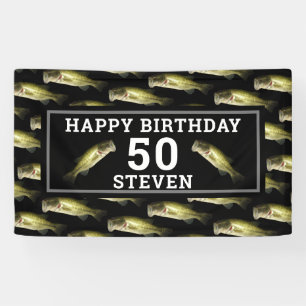 Mens 50th Birthday Party Bass Fishing Personalised Banner