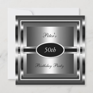 Mens  50th Birthday Party Black  Silver Invitation