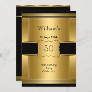 Men's 50th Birthday Party Gold Black Vintage 2 Invitation