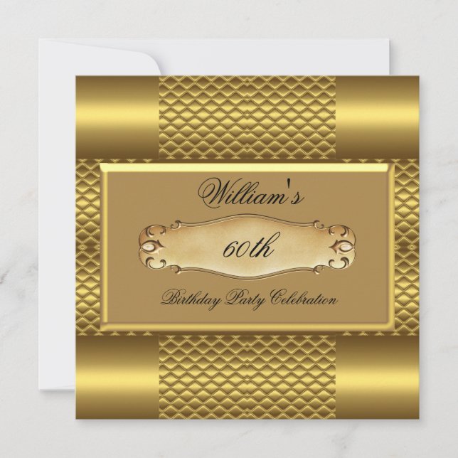 Mens 60th Birthday Party Gold Metal Mans 2 Invitation (Front)