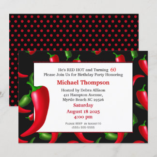 Men's 60th Red Hot Pepper Birthday Invitations