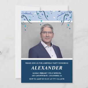 Mens 65th birthday invitations Photo Navy Blue