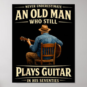 Mens 70th birthday acoustic guitar player vintage poster