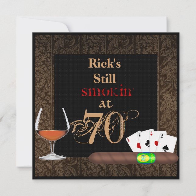 MENS 70th Birthday Cigars,Poker BRANDY INVITATIONS (Front)