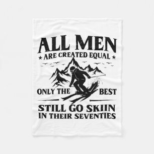 Mens 70th birthday skier men go skiing in fleece blanket