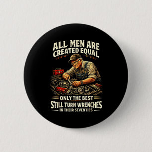 Mens 70th birthday turn wrenches vintage mechanic 6 cm round badge