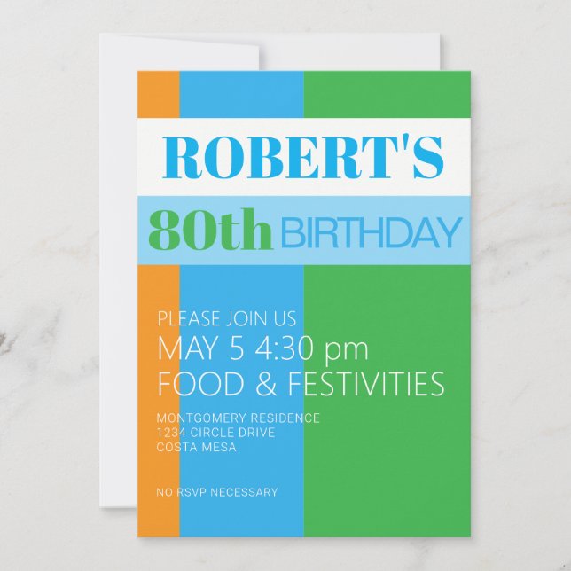 Mens 80th Birthday Party Invitation (Front)