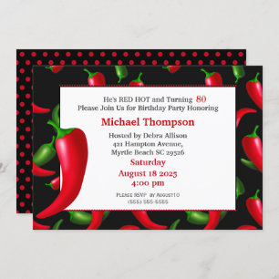 Men's 80th  Red Hot Pepper Birthday Invitations