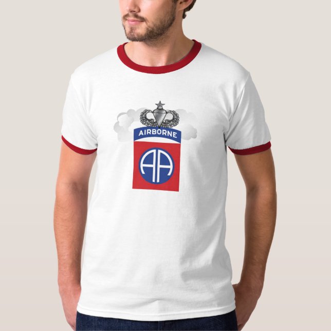 Mens 82nd Airborne Ringer Tee with Jump wings! (Front)